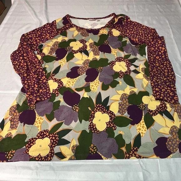 LOGO Lori Goldstein 1X Mixed Media Tunic Top Funky Flowy Bold Feminine Pockets - Picture 8 of 16